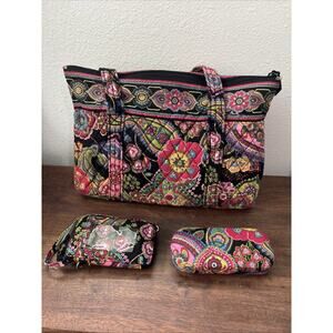 Vera Bradley Double Strap Handbag Hue Paisley Floral Glasses Case Card Holder